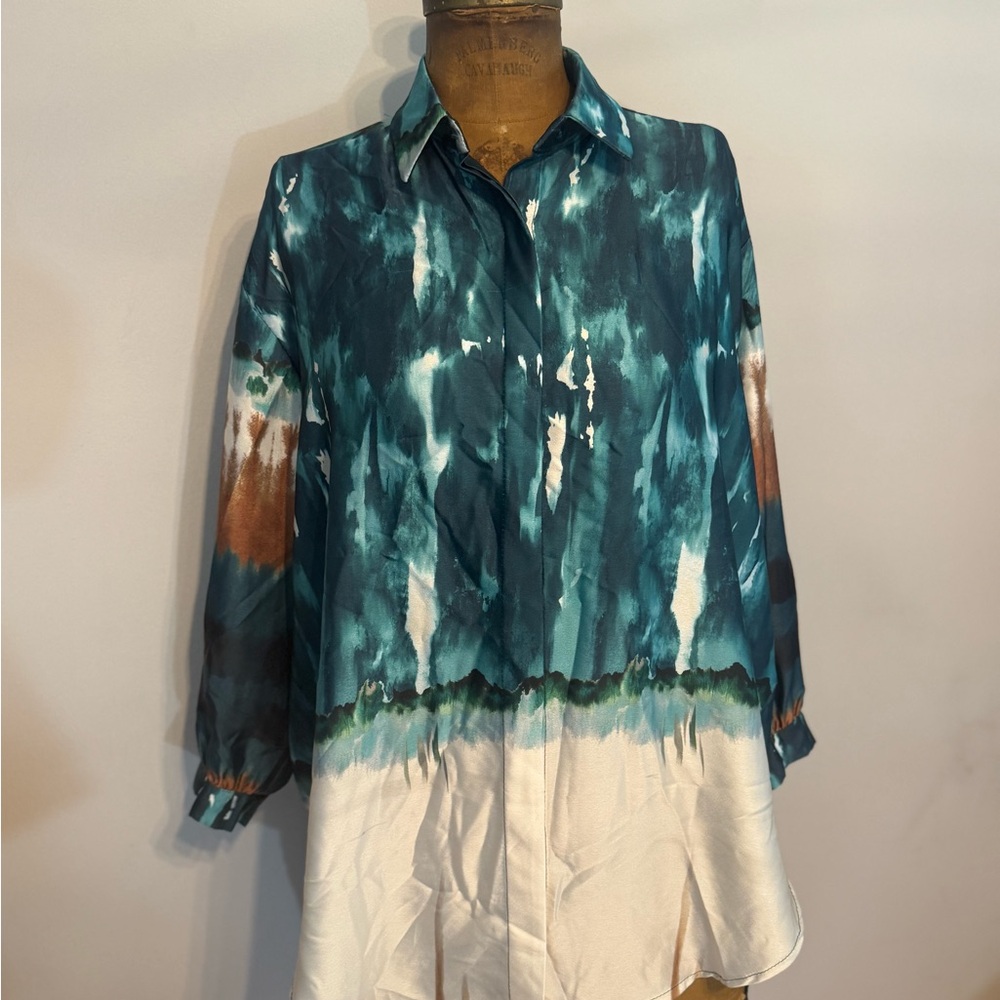 Anthropologie Blue and White Relaxed Button Down Shirt